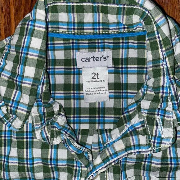 5 For $25 Carter's Green and White Plaid Button Down Top Toddler Size 2T - Picture 2 of 6